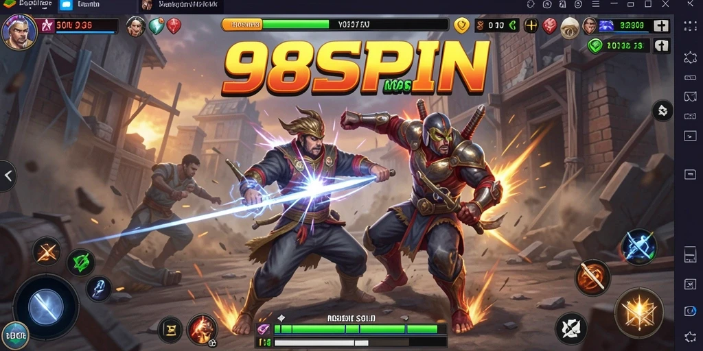 Tampilan pertarungan intens di 98SPIN dengan aksi karakter yang mendebarkan.