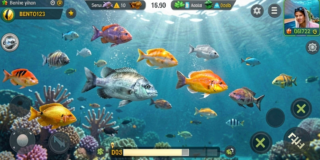Tampilan gameplay seru dari BENTO123 saat menembak ikan.