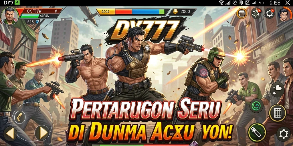 Screenshot utama DY777 menampilkan pertarungan aksi yang mendebarkan.