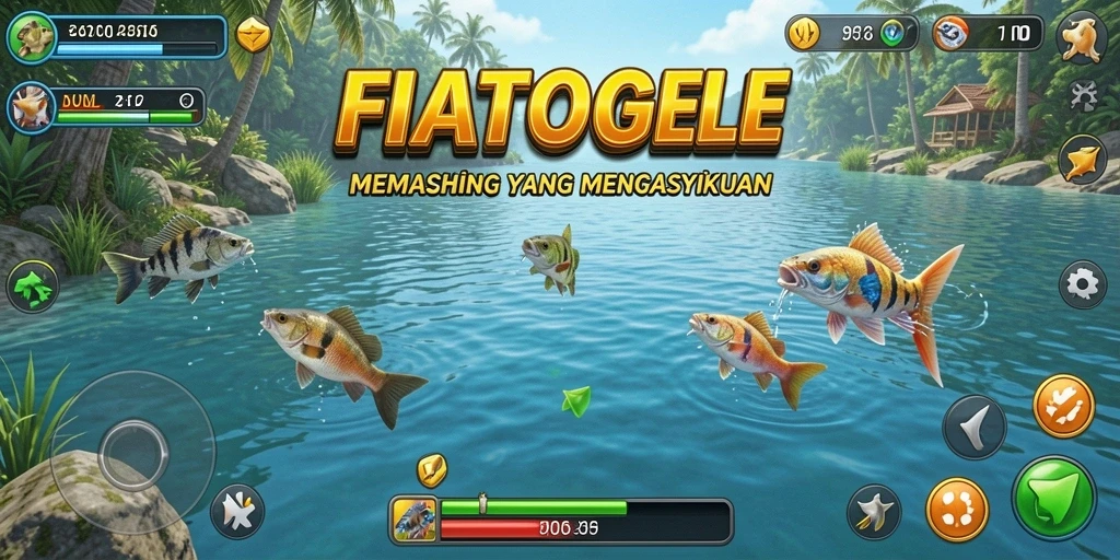 Tangkapan layar utama menampilkan aksi memancing yang mengasyikkan di <strong>FIATOGEL</strong>.
