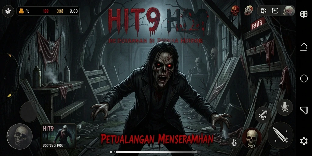 Screenshot HIT9 menampilkan suasana mencekam dan karakter menyeramkan.