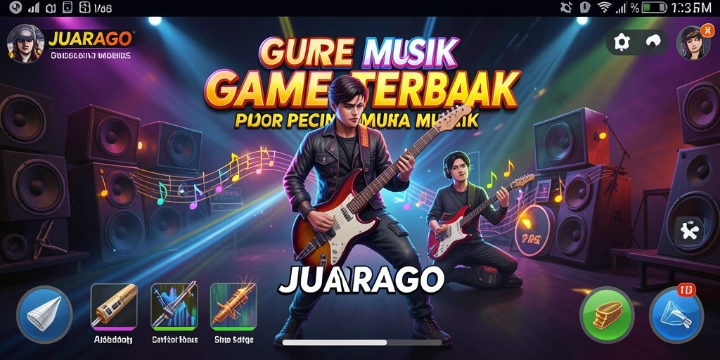 Tangkapan layar JUARAGO menampilkan gameplay seru dengan alat musik.