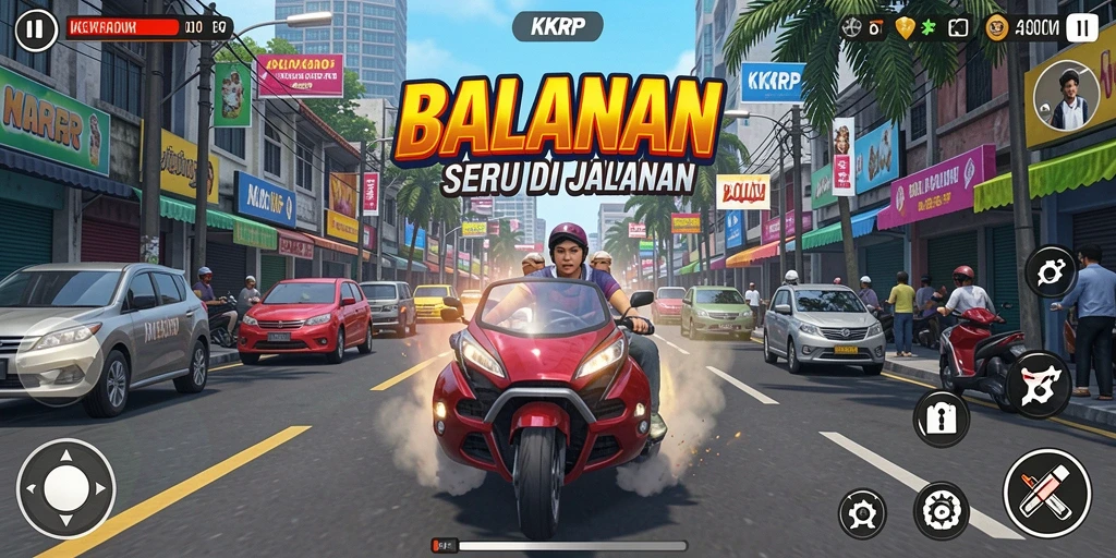 Gameplay KKRP yang seru dan penuh aksi balapan.