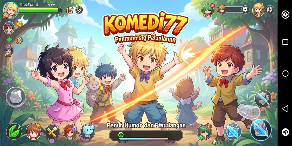 Tampilan gameplay yang penuh warna dan lucu dari KOMEDI77.