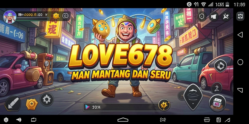Screenshot utama LOVE678 menampilkan karakter lucu dalam aksi seru di arena permainan.