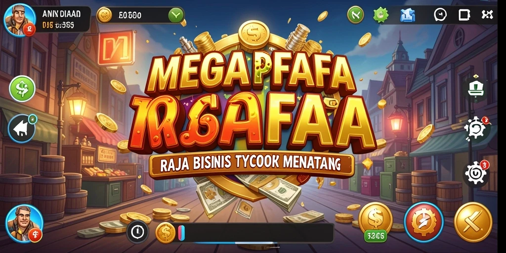 Tampilan gameplay menarik di MEGAFAFA menunjukkan manajemen bisnis yang strategis.