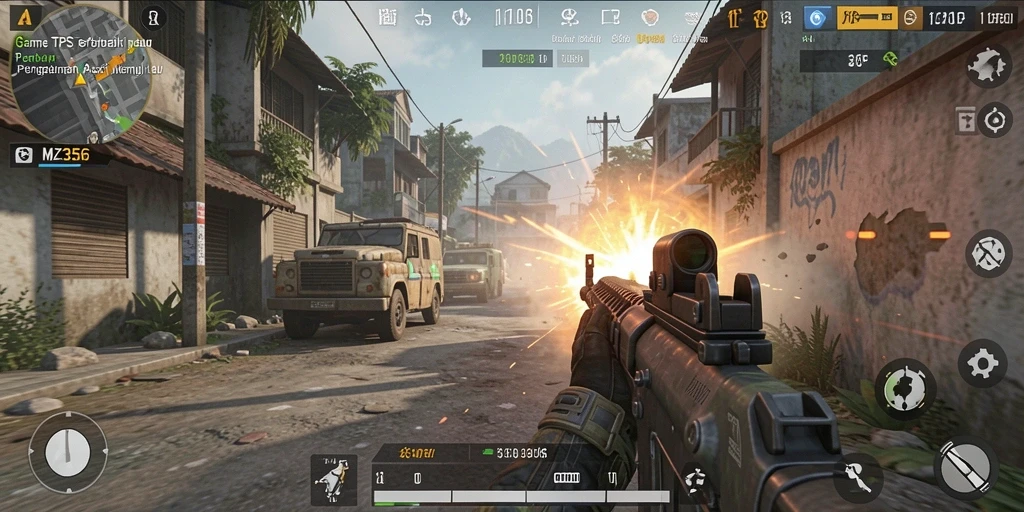 Tangkapan layar MZ356 menampilkan intensitas aksi dalam gameplay TPS.